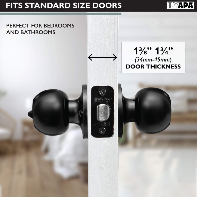 Ilyapa Privacy Black Interior Locking Door Knobs for Interior Doors- Ball Style Matte Black Door Knobs with Lock, Interior Keyless Privacy- Keyless Locking Knob - Image 5